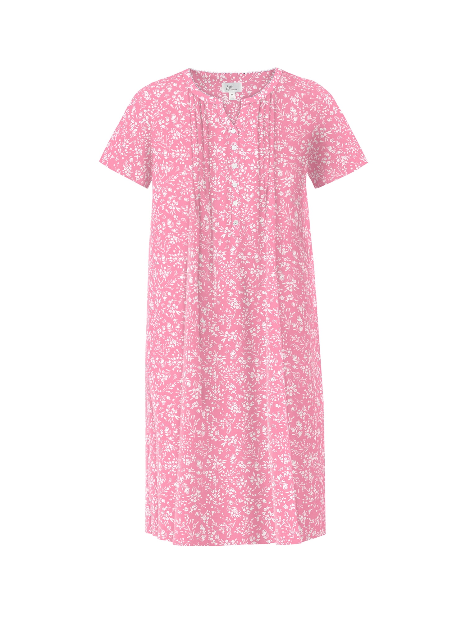Aria Women’s Short Sleeve Split Neck Henley Nightgown 40”, Sizes XS to 5X