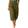 thumbnail image 2 of Cagogo Women's Capri Pants Elastic Waist Loose Casual Cropped Pants with Pockets Beach Lounge Trousers Summer Work Clothing, Army Green 2XL, 2 of 6