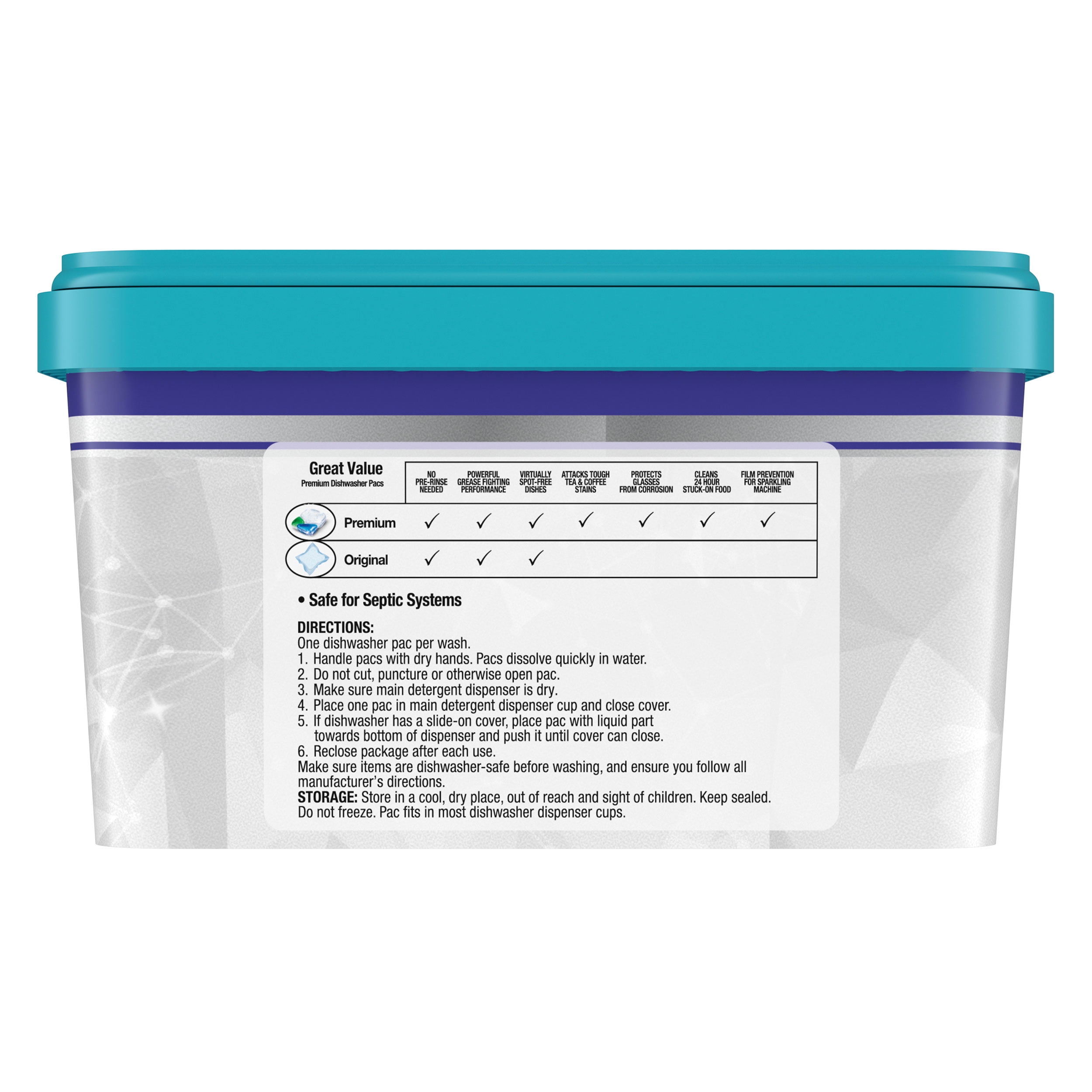 Great Value Premium Dishwasher Pacs, Fresh Scent, 59 Count