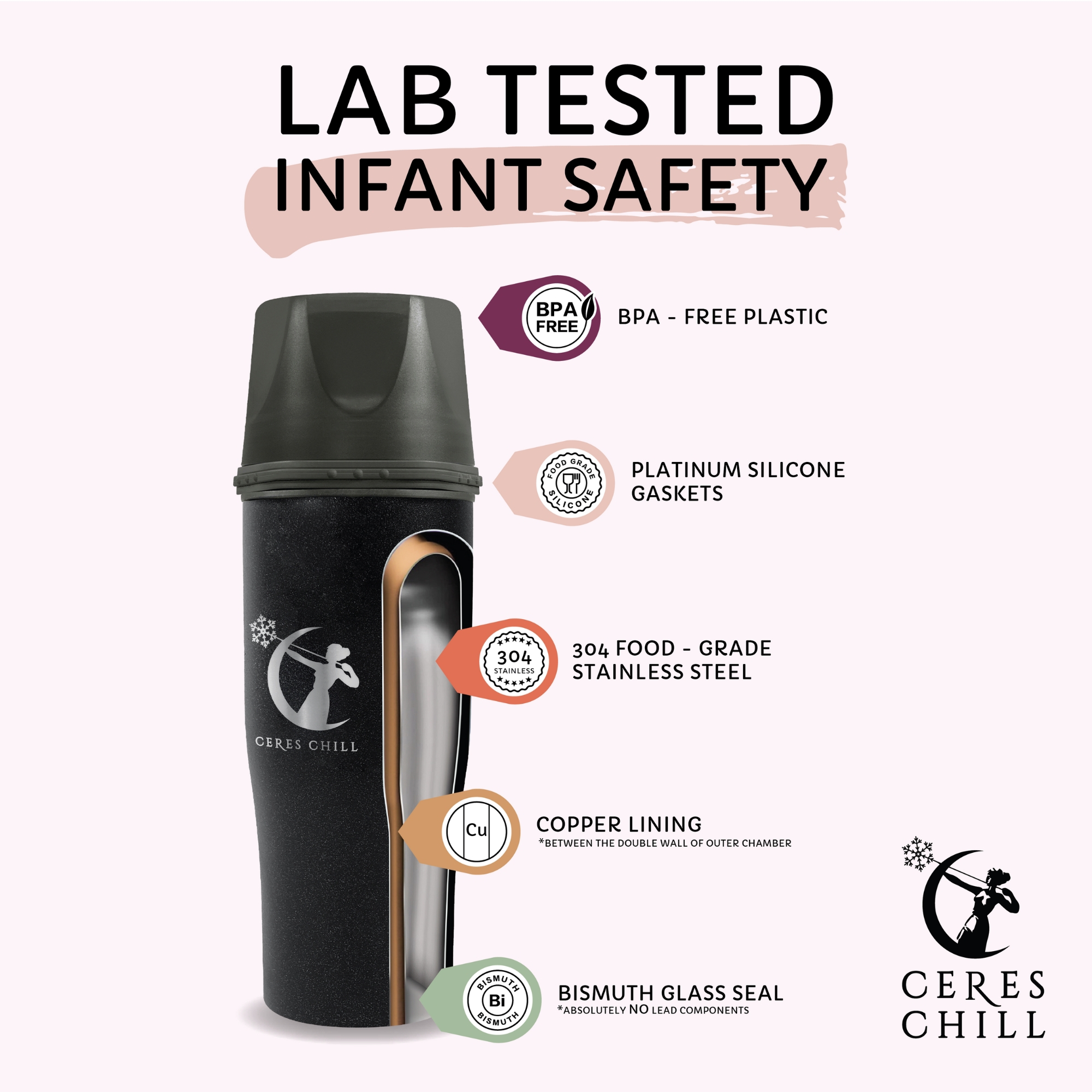 Ceres Chill Demigoddess Mini Breast Milk Chiller Container Stainless Steel Zen Green 16 oz. 1 ct