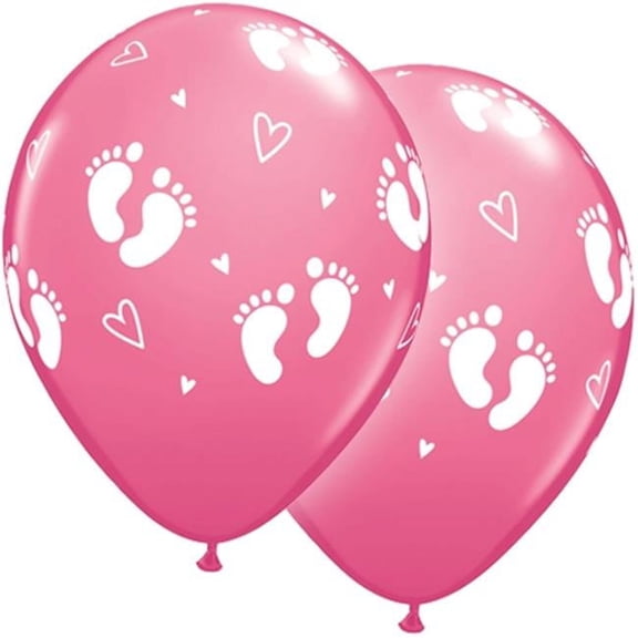 Loftus International Q4-3418 11 in. Baby Footprints Hearts Rose with White Ink Balloon