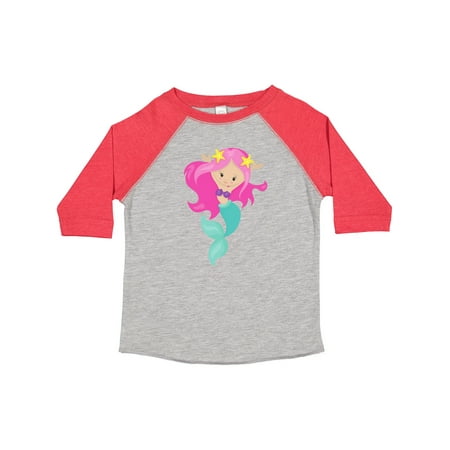 

Inktastic Cute Mermaid Little Mermaid Starfish Pink Hair Gift Toddler Toddler Girl T-Shirt