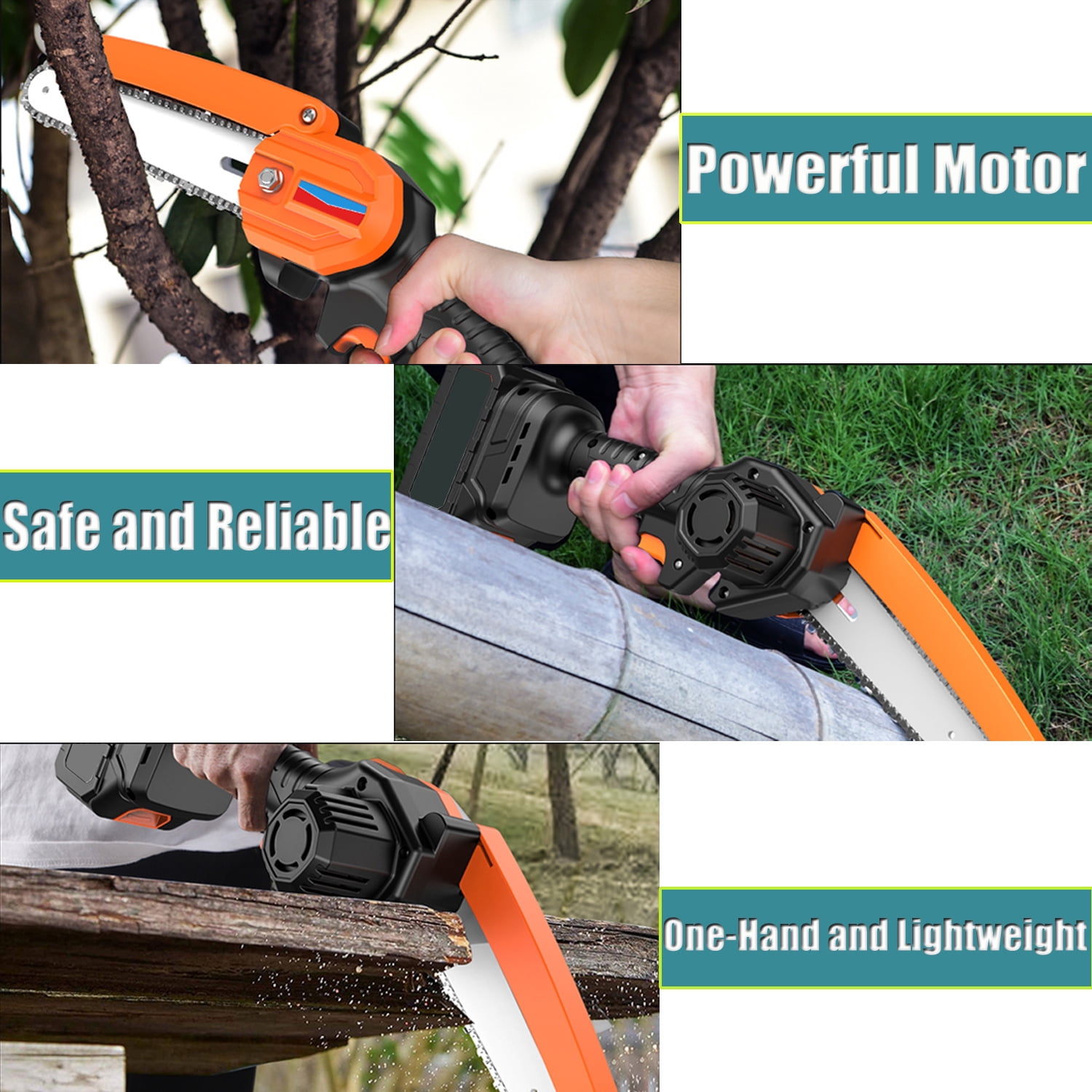 Mini Chainsaw Cordless, 6 inch 20v Portable Battery Powered Chain Saws with Safety Lock, (2 batteries and 2 chains ), One-Hand Handheld Electric Small Chainsaw for Gardening Tree Branch Wood Cutting