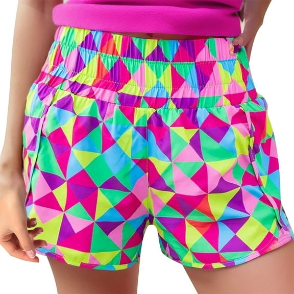 Women's Shorts Elastic Waist Pants Printed Casual Pants Personality High Waist Slim Three Point Workout Shorts