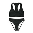 thumbnail image 4 of Minjewel Women's Backless Sports Bikini Two Piece Swimsuit,Solid Color Athletic Swimwear for Active Women with Open Back Design,Summer Beach,Black,2XL, 4 of 4