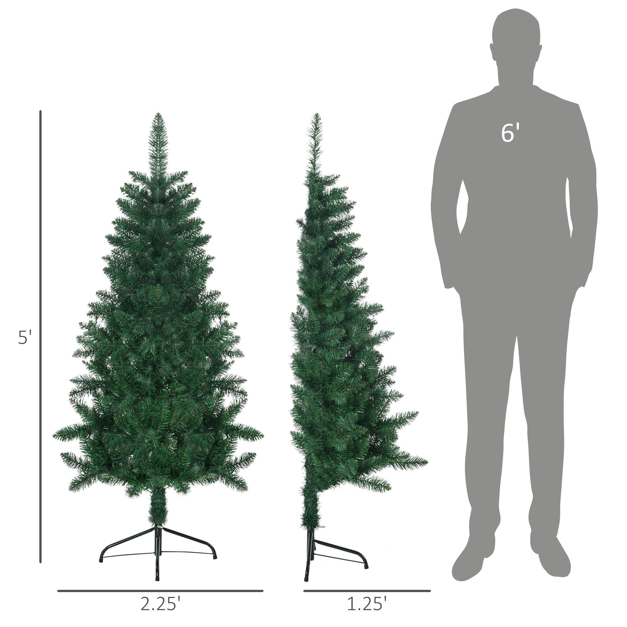 5 ft Artificial Half Christmas Tree with Auto Open Branches, Steel Base, 229 Tips, Indoor Wall Decor