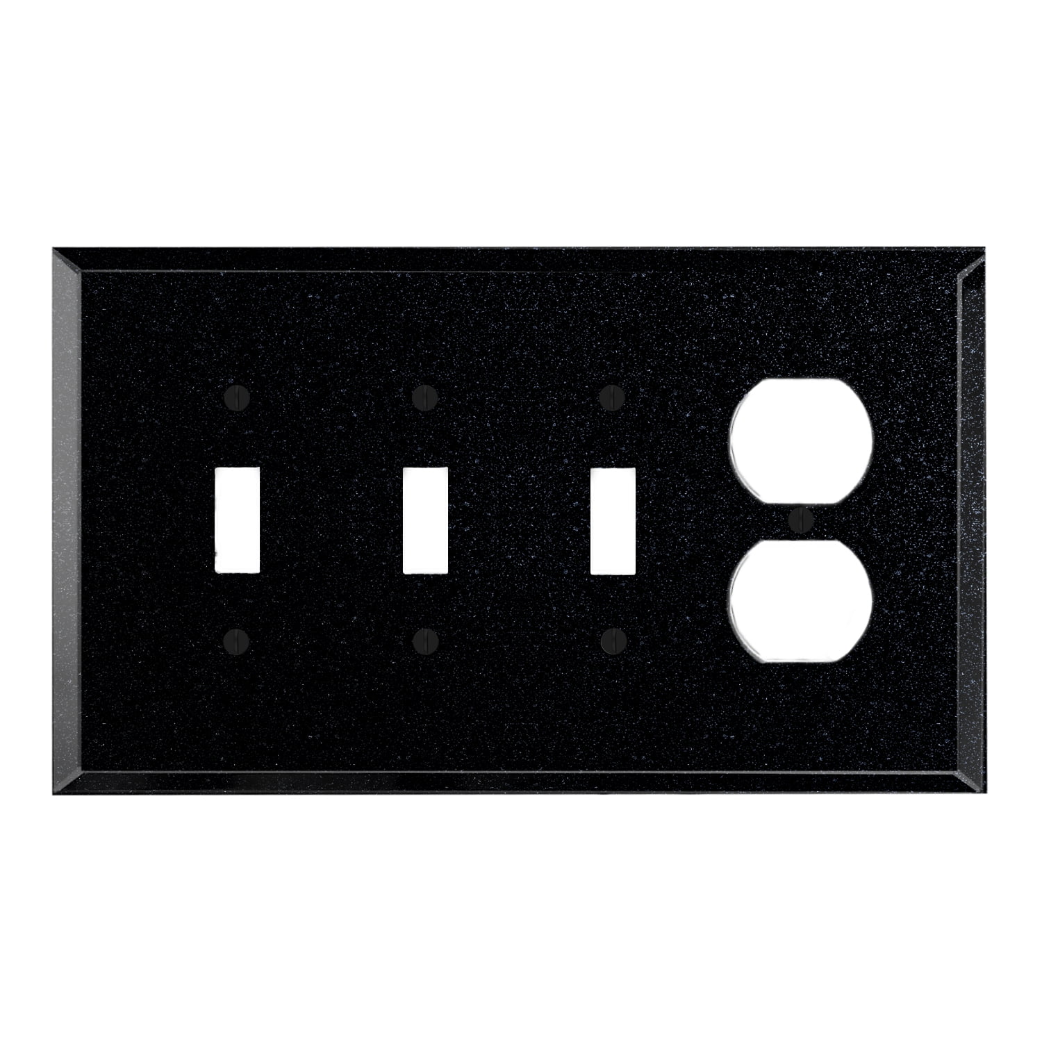 Switch Hits 4 Gang 3Toggle Duplex Wall Plate Outlet, Black Glass