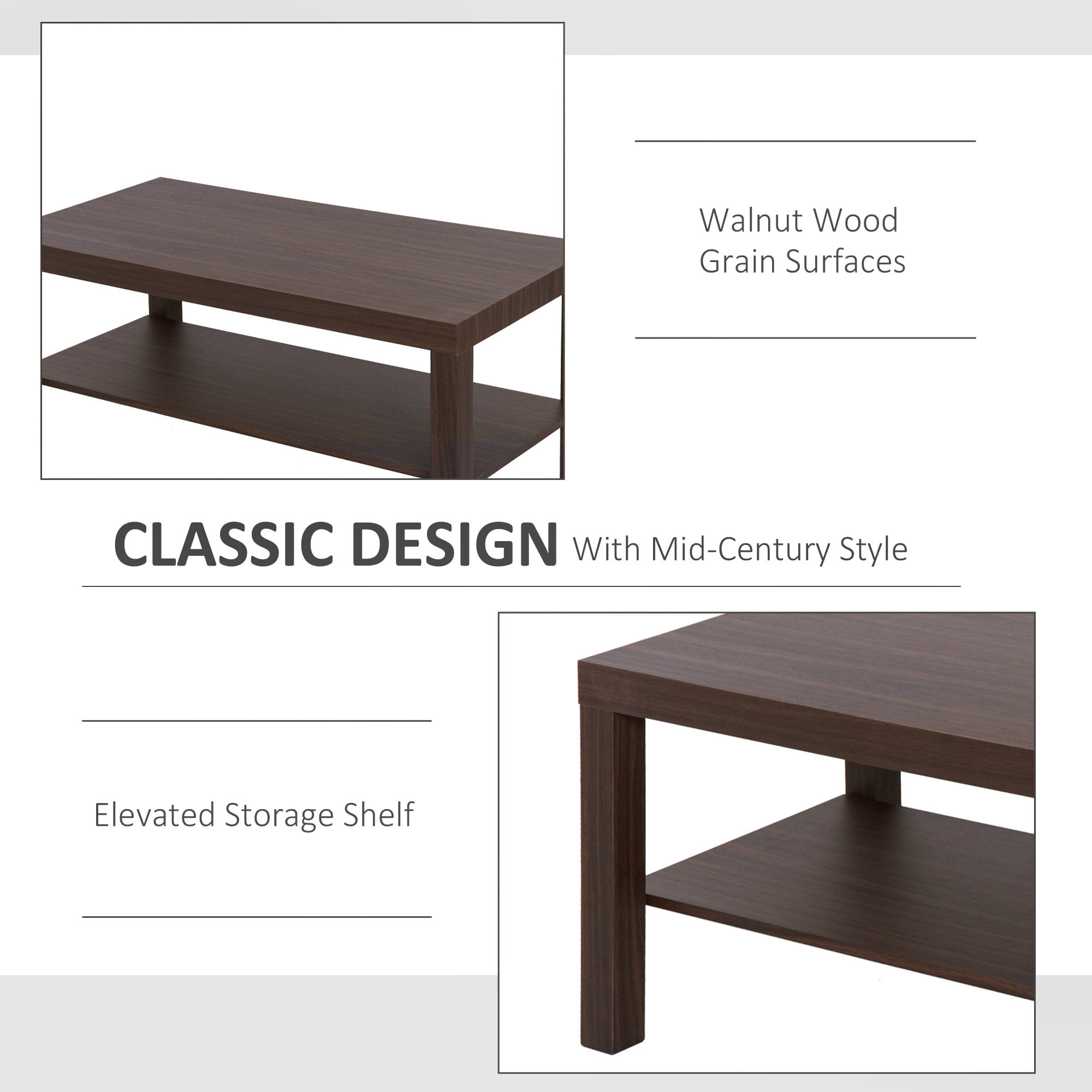 Duo Storage Side Storage Furniture HOMCOM Two-Tone Coffee Table White Modern Marble Effect w/Shelf Drawer Table Top Wood Legs Grey
