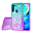 thumbnail image 2 of Compatible for Moto G8 Power Case with Tempered Glass Screen Protector SOGA Diamond Liquid Quicksand Cover Cute Girl Women Phone Case - Teal / Purple, 2 of 5