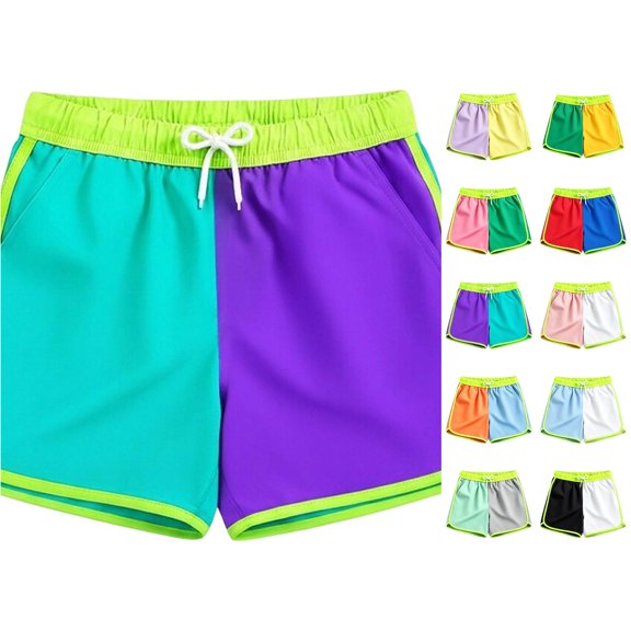 CUZIBR Boys Swim Trunks Color Block Athletic Wide Leg Beach Shorts Elastic Drawstring Waist Quick Dry Lightweight Running Workout Gym Beach Casual Summer Sport Bottoms,Light Green,3-4 Years