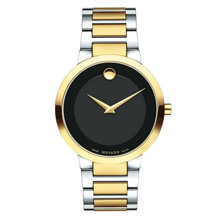 Black Bezel Watch - Movado Modern Classic Swiss Black Dial Gold Bezel Two Tone Men's Watch 0607120