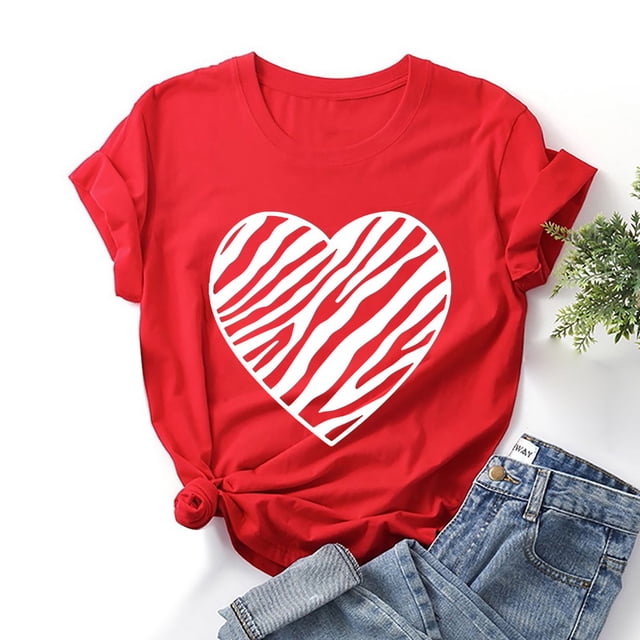 Puntoco 2024, tops a la moda de verano para mujer, camiseta de manga corta con estampado del Día de San Valentín, tops gráficos novedosos