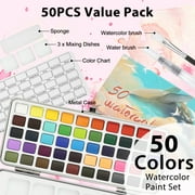 50Pcs Assorted Watercolor Paints Set, TSV Travel Watercolor Kit with Water Brushes & Mixing Palette