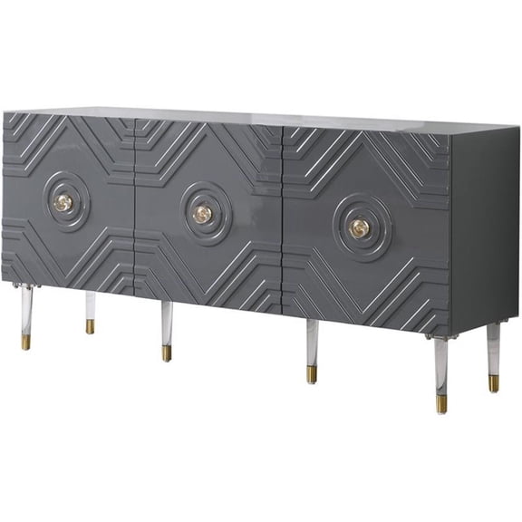 Pemberly Row Mid-Century 65" Wood Sideboard with Gold Accents in Gray
