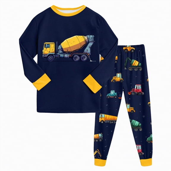 CAICJ98 Boys Pajamas Cotton Planet Pjs Toddler 2 Piece Sleepwear Kids Boys' Clothing Sets (Dark Blue,6-7 Years)