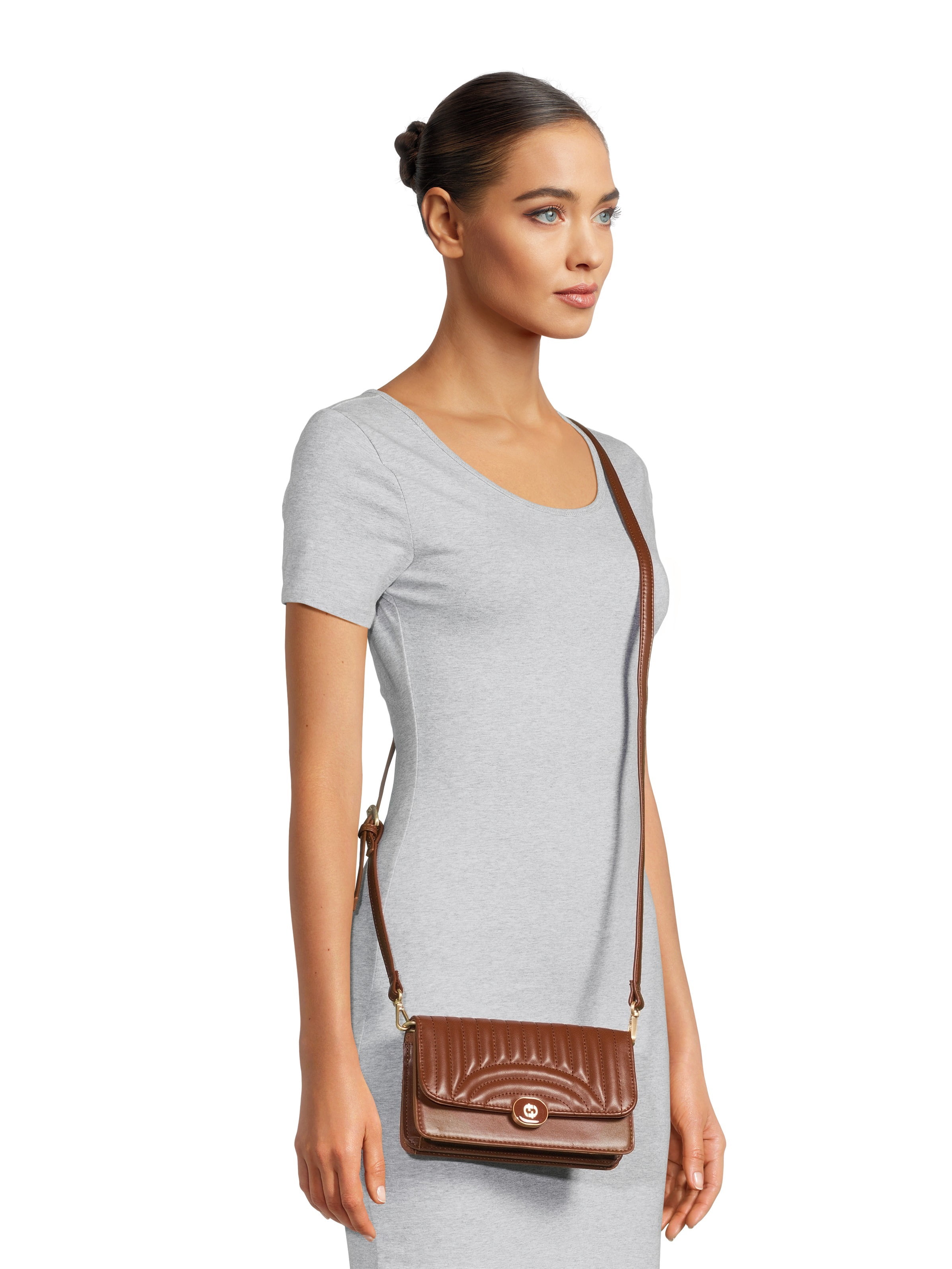 Time and Tru Women's Gigi Quilted Flap Top Wallet, Cognac