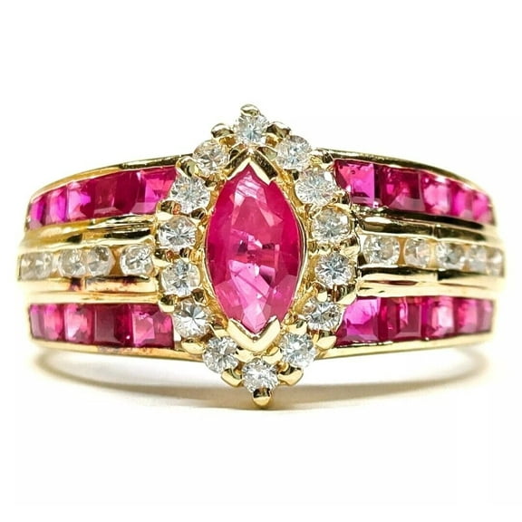 Dazzlingdaimonds Jewels 3.00 Ctw Marquise Cut Ruby & Diamond Wedding Anniversary Band Ring 14K Yellow Gold Plated 925 Sterling Silver 925 Sterling Silver -4