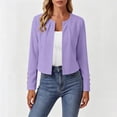 thumbnail image 5 of Ghalytn Women's Open Front Cropped Blazer with Gold Button Cuffs, Round Neck Long Sleeve Suit Jacket, 5 of 6