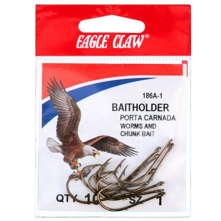 UPC: 0047708117012 | Eagle Claw 186AH-1 Baitholder 2-Slice Offset Hook  Bronze  Size 1