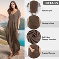 thumbnail image 5 of Vestido a juego con cuello en V, casual, holgado, manga corta, maxi con bolsillo, 5 of 5