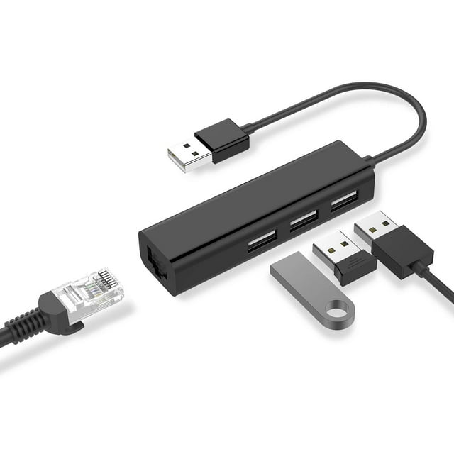 USB 2.0 to Ethernet Adapter,ABLEWE 3-Port USB 2.0 Hub with RJ45 10/100/1000 Gigabit Ethernet Adapter Support Windows 10,8.1,Mac OS, Surface Pro,Linux,Chromebook and More (Black)