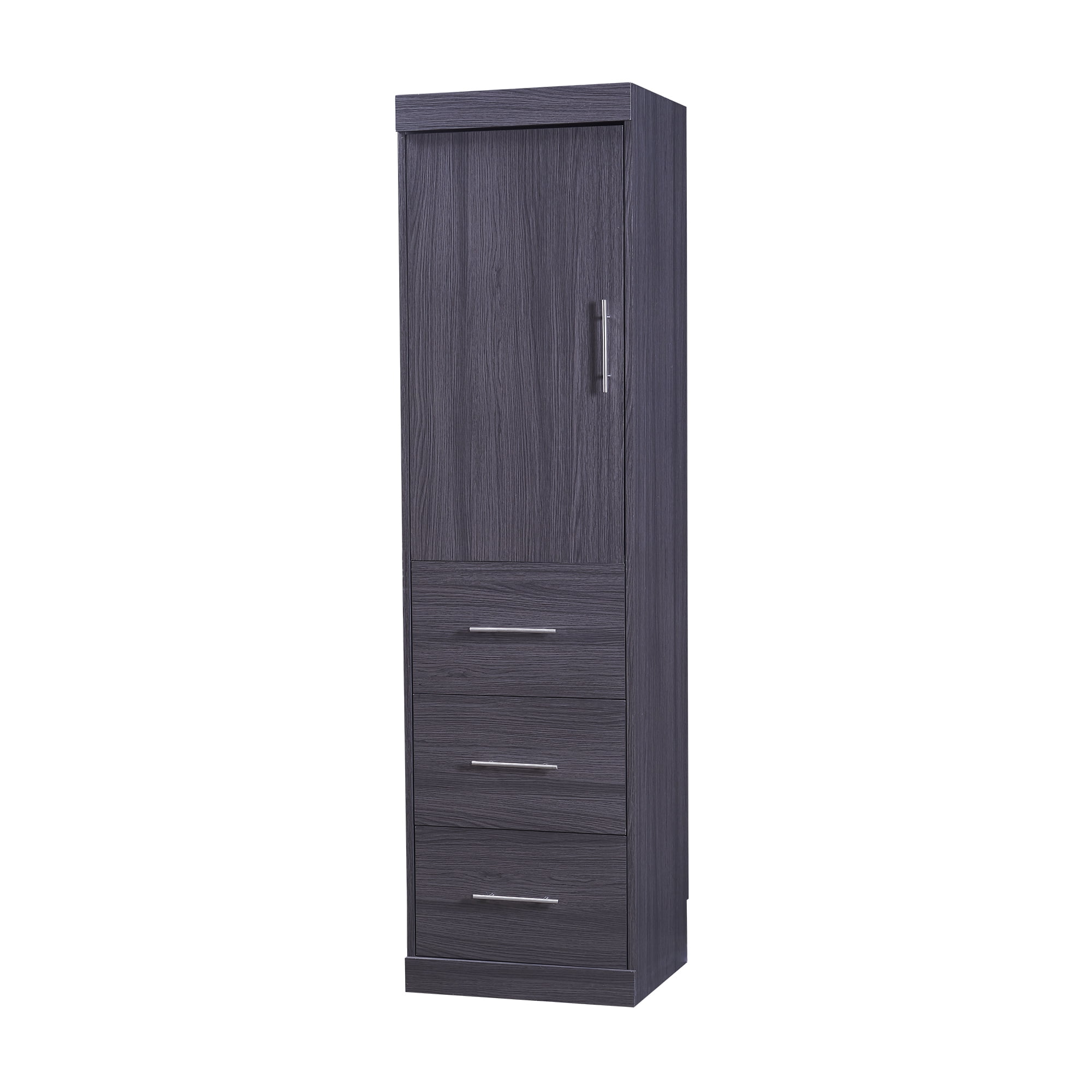 Euroco Wood Full Size Murphy Wall Bed with Wardrobe and Drawers for Living Room, Moveable Wardrobe and Drawers, Space-Saving & Easy Open and Close, Gray