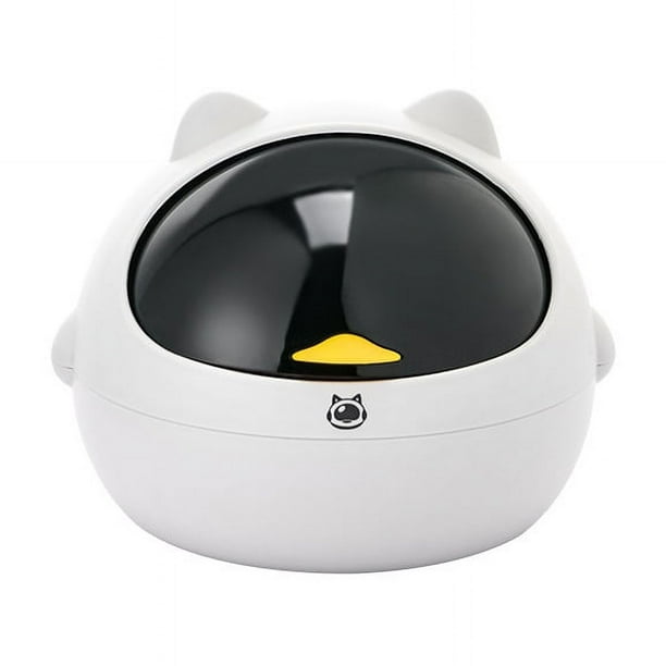 Lindo mini gato bote de basura de escritorio con tapa pequeño bote de basura oficina bote de basura de plástico para tocador de baño, escritorio, oficina