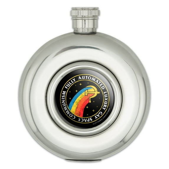 Fully Automated Luxury Gay Space Communism Funny Humor Round Stainless Steel 5oz Hip Drink Flask