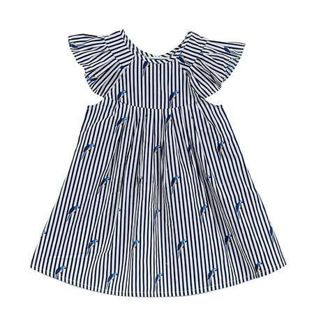 

EHTMSAK Infant Baby Toddler Child Children Kids Sleeveless Flutter Sleeve Dresses for Girls Summer Sundress Print Dress Black 2Y-9Y 110