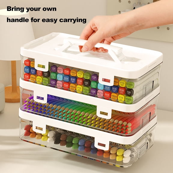 Nkmbld Pencil Box Large Capacity Transparent Storage Box with Lid, Plastic Hard Pencil Case for Office Supplies, White
