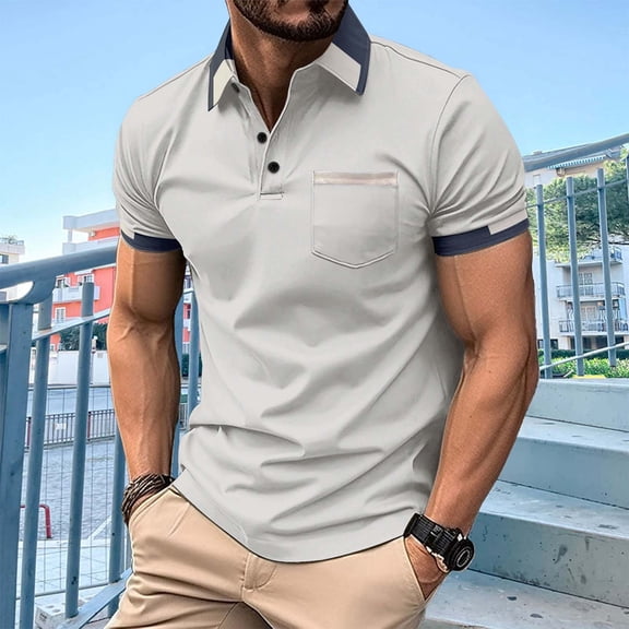 SGFCWSX Mens Short Sleeve Polo Shirt Slim Fit Chest Pocket Comfortable Casual Golf Shirts for Men Gray Size 3XL