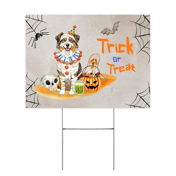 Trick or Treat Australian Shepherd Funny Mummy Cosplay Pumpkin Candy Basket Yard Sign Aussie Dog Lover Gifts Outdoor Home Lawn Garden Porch Decor - 12016