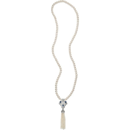 4-8mm Cultured Freshwater Pearl and CZ Sterling Silver Tassel Necklace, 32