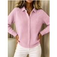 thumbnail image 5 of Women Lapel Shirt Full Front Single Row Button Long Sleeve Loose Fit Knit Cardigan Sweater Pink S, 5 of 7