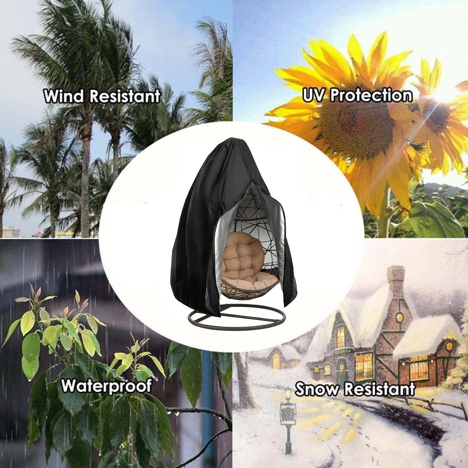 Hanging Chair Cover Outdoor Furniture Protector Oxford Fabric Waterproof Sunshade Cover for Patio Garden Balcony Rocking Chair with Drawstring 74.8 x 45.3 Inches