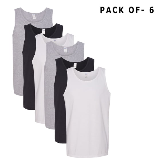 Gildan Multicolor Tank Top for Men | Heavy Cotton, Comfortable Sleeveless Shirt, Bulk 6 Pack, Size-S
