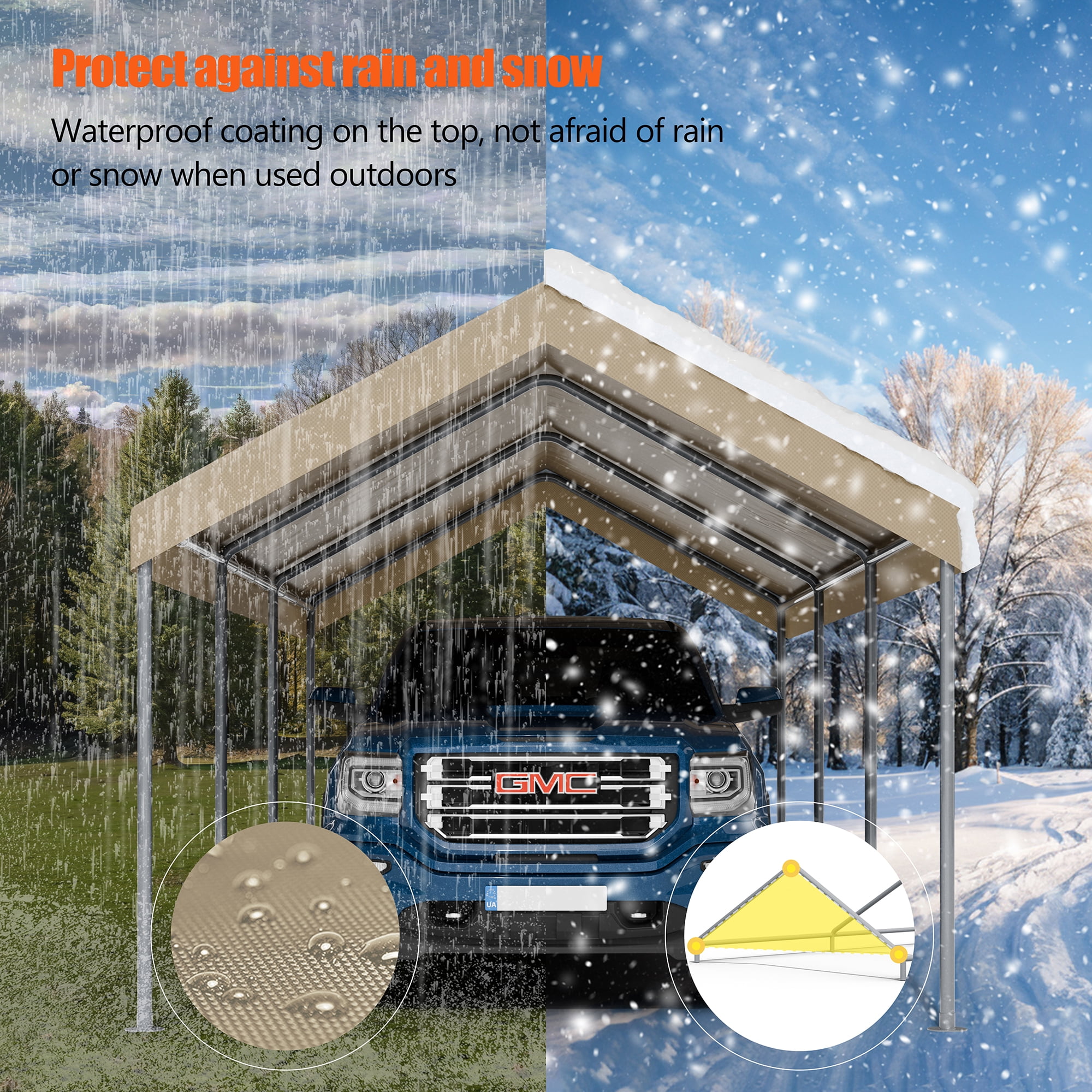 Walsunny Carport 10 x 20 ft Heavy Duty Carport Car Canopy with Powder-Coated Steel Frame, Portable Garage for Car, Boat, Shelter Party Tent with 180g PE Tarp