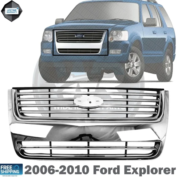 New Front Grille Chrome Shell W/Black Insert Plastic For 2006-2010 Ford Explorer