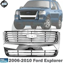 New Front Grille Chrome Shell W/Black Insert Plastic For 2006-2010 Ford Explorer