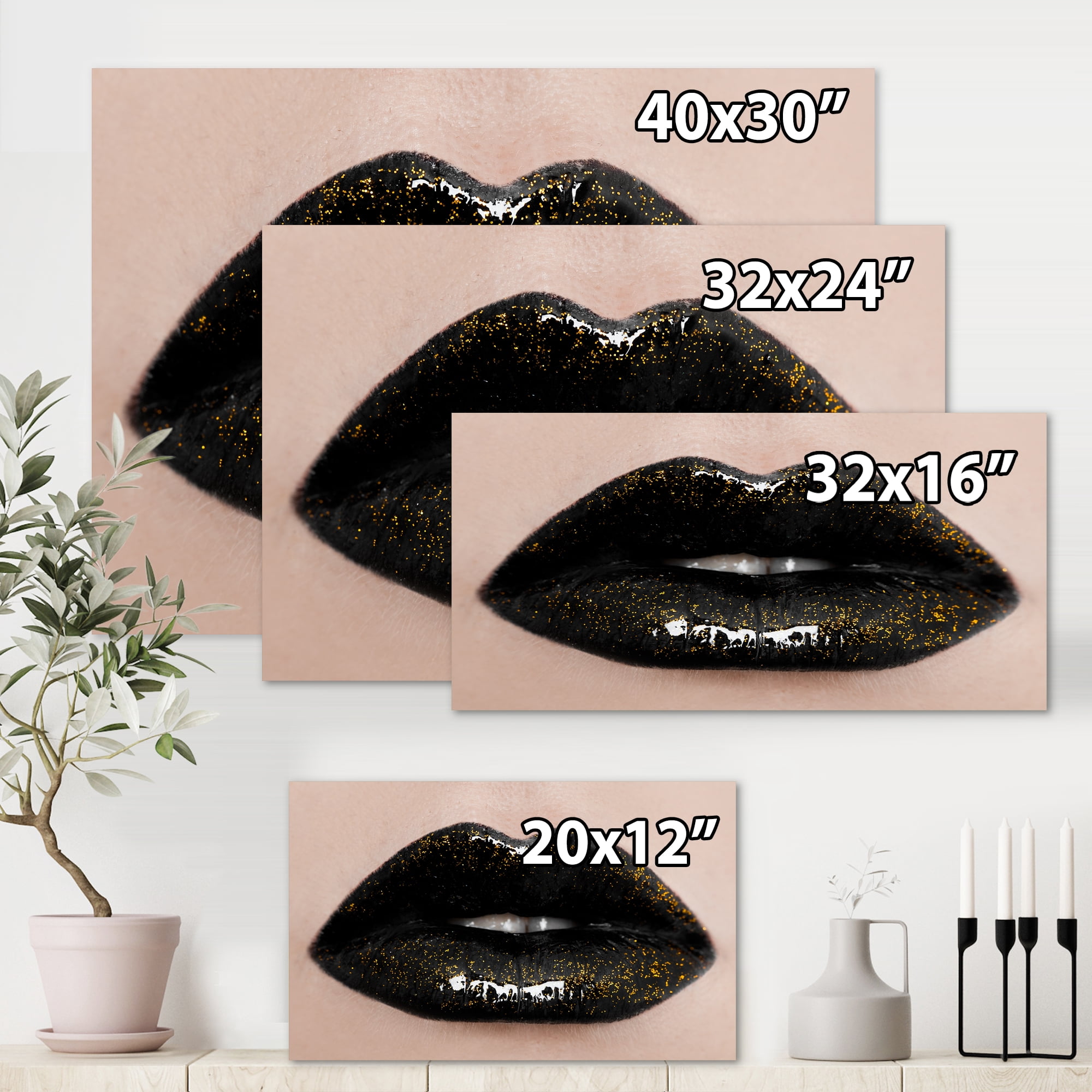 Designart ' Close-Up Of Gorgeous Female Lips I ' Modern Canvas Wall Art Print