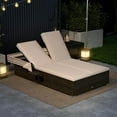 thumbnail image 5 of Spaco Patio Double Chaise Lounge with Shade Cushions and Folding Side Trays, Outdoor Chaise Lounge, Beige, 5 of 10