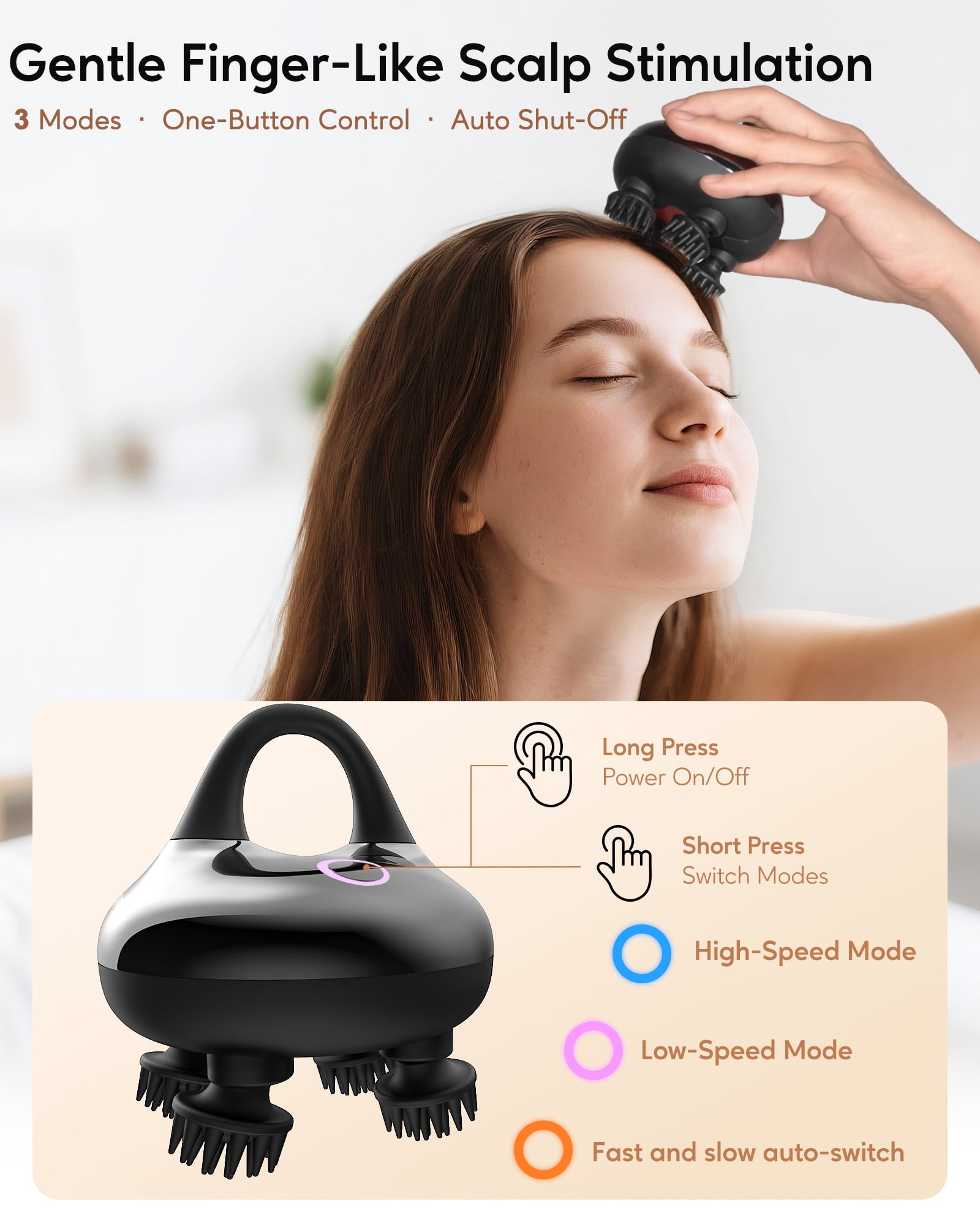 Arboleaf Electric Scalp Massager Handheld - Waterproof IPX7, 8 Removable Claws - Black