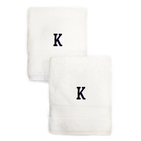 Authentic Hotel and Spa 2-piece White Turkish Cotton Hand Towels with Black Monogrammed Initial White/K