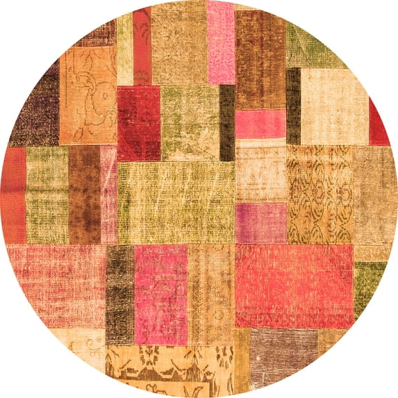 Ahgly Company Indoor Round Patchwork Orange Transitional Area Rugs, 8' Round