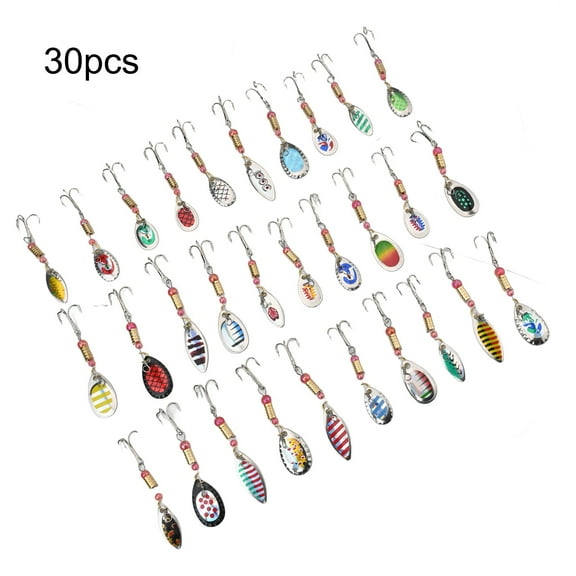 RANMEI 30Pcs Fishing Metal Spinner Lures Bass Hard Metal Spinner Baits Kit With A Box