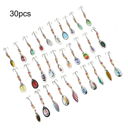 30PCS Metal Spinner Lures Bass Hard Fishing Baits Kit with Box 4.5-6.5cm Realistic Swimming Action