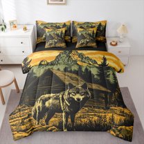 Manfei Woodland Wolf Bedding Comforter Set 7pcs for Kids, Wildlife Animal Queen Bedding Sets, Rustic Lodge Cabin Reversible Queen Sheet Sets, Luxury Bedroom Decor