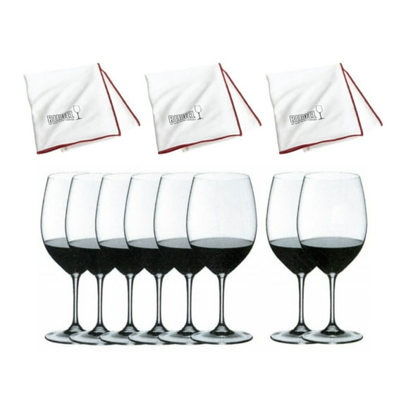 Riedel Vinum Bordeaux Wine Glasses (8-Pack) with Polishing Cloth (3-Pack)