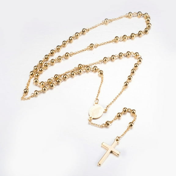1 pc 304 Stainless Steel Pendant Necklaces Rosary Bead Necklaces Golden 24.96 inch(63.4cm)
