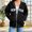 Black, variant on Fleece Jacket Women Zip Front Hooded Letter Print Loose Blouse Coat, Sizes S-3XL